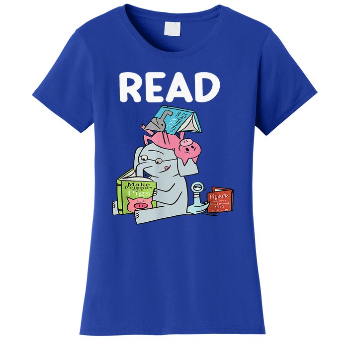 Funny Teacher Library Read Book Club Piggie Elephant Pigeons Women's T-Shirt