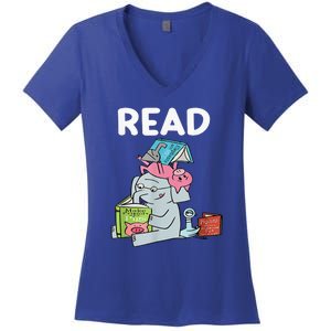 Funny Teacher Library Read Book Club Piggie Elephant Pigeons Women's V-Neck T-Shirt