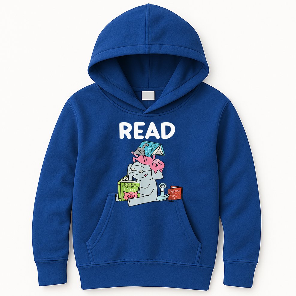 Funny Teacher Library Read Book Club Piggie Elephant Pigeons Kids Hoodie