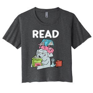 Funny Teacher Library Read Book Club Piggie Elephant Pigeons Women's Crop Top Tee