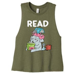 Funny Teacher Library Read Book Club Piggie Elephant Pigeons Women's Racerback Cropped Tank