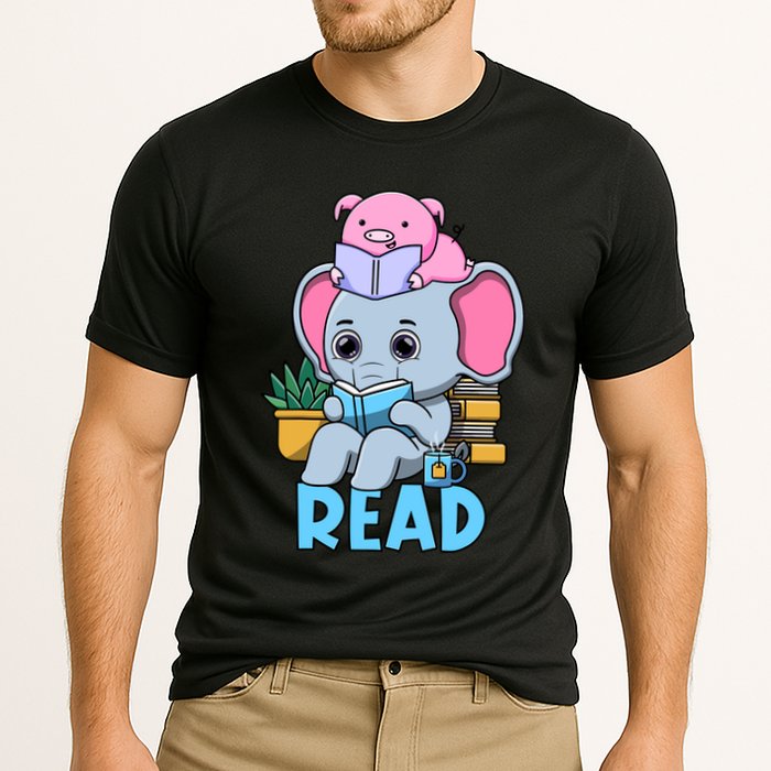Funny Teacher Library Read Book Club Cute Piggie Elephant Cooling Performance Crew T-Shirt