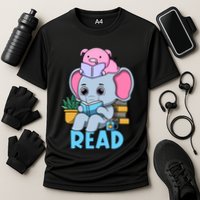 Funny Teacher Library Read Book Club Cute Piggie Elephant Cooling Performance Crew T-Shirt
