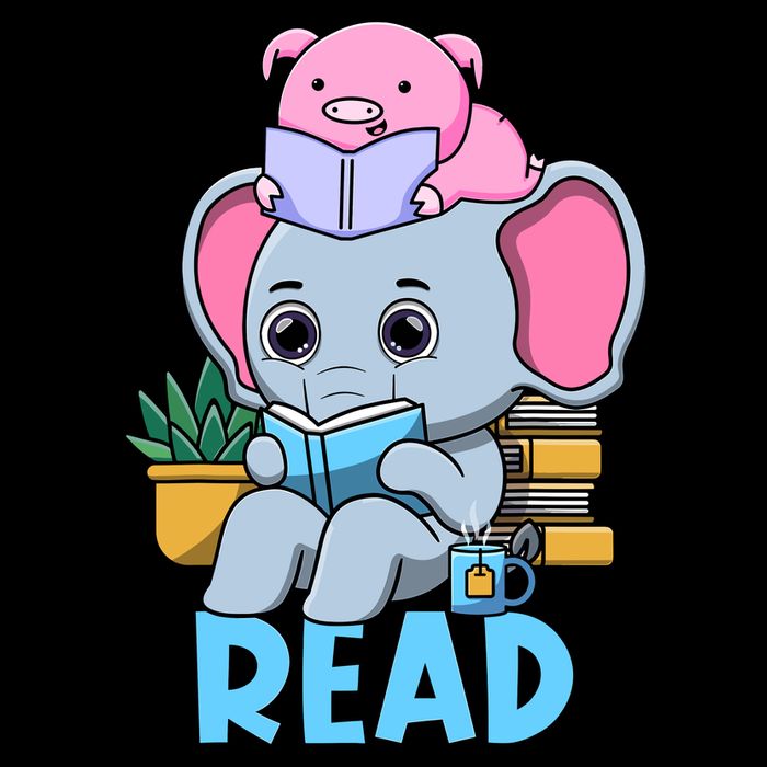Funny Teacher Library Read Book Club Cute Piggie Elephant Cooling Performance Crew T-Shirt