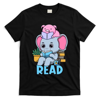 Funny Teacher Library Read Book Club Cute Piggie Elephant T-Shirt