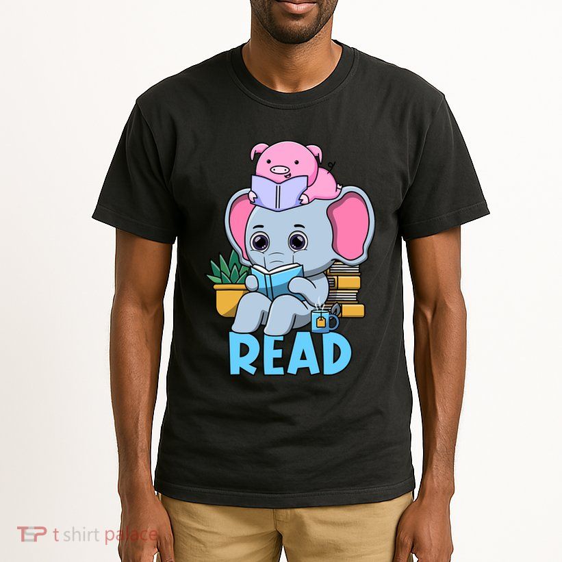 Funny Teacher Library Read Book Club Cute Piggie Elephant Tall T-Shirt
