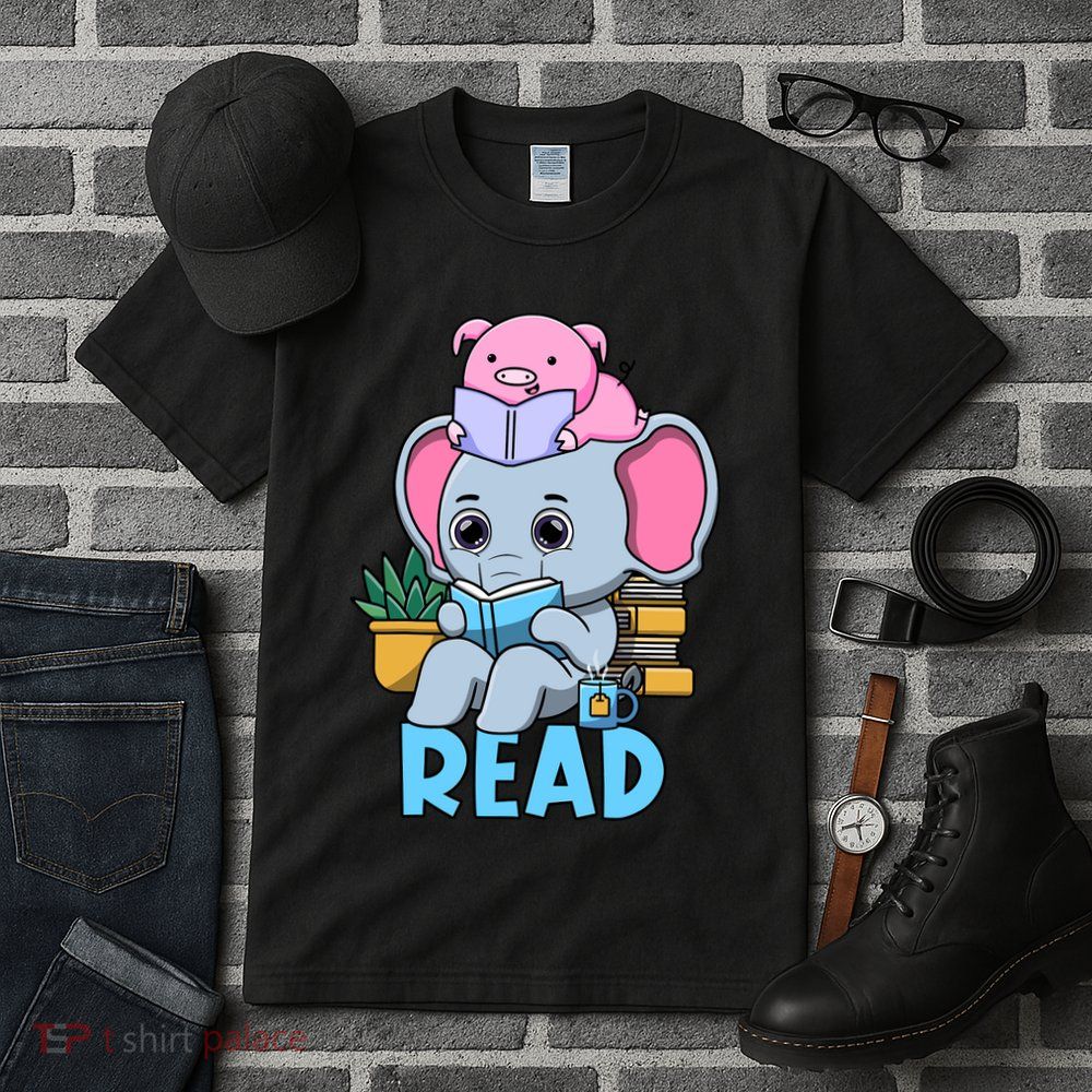 Funny Teacher Library Read Book Club Cute Piggie Elephant Tall T-Shirt