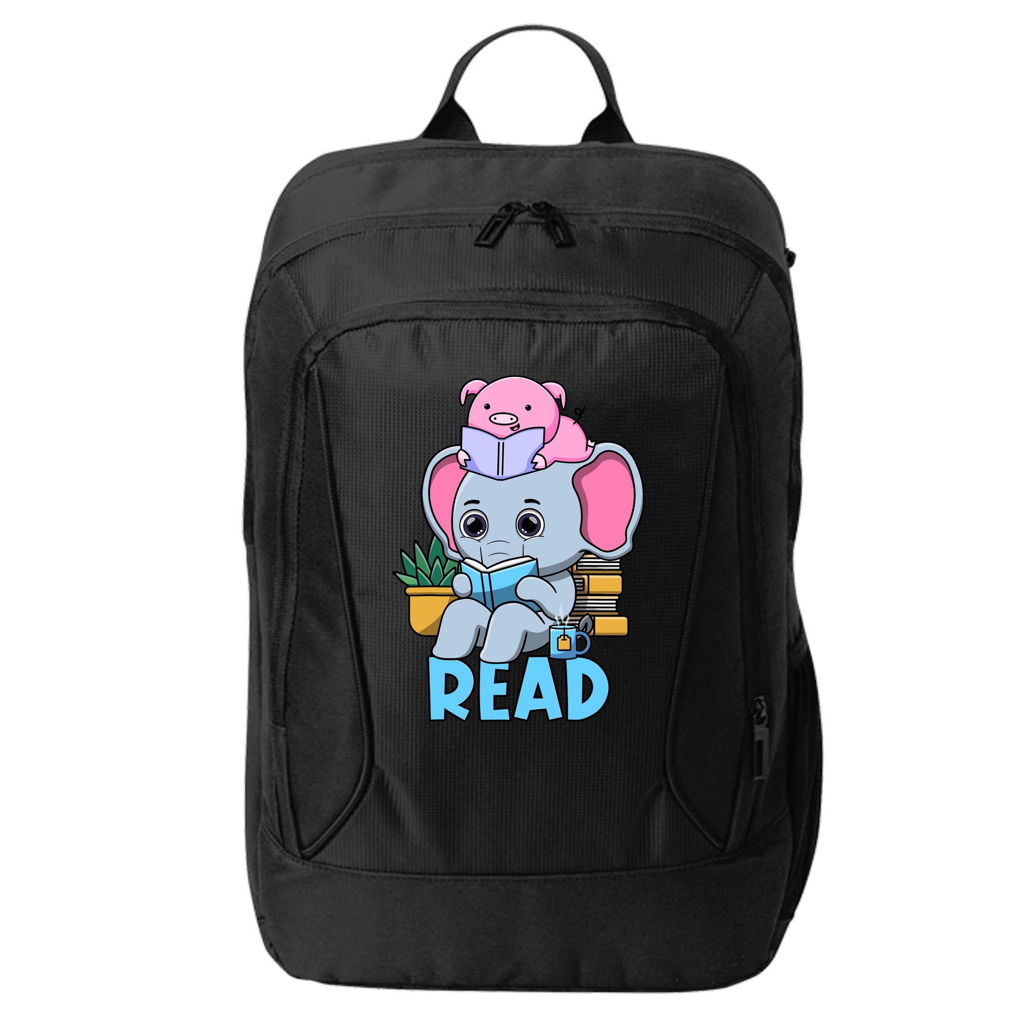 Funny Teacher Library Read Book Club Cute Piggie Elephant City Backpack