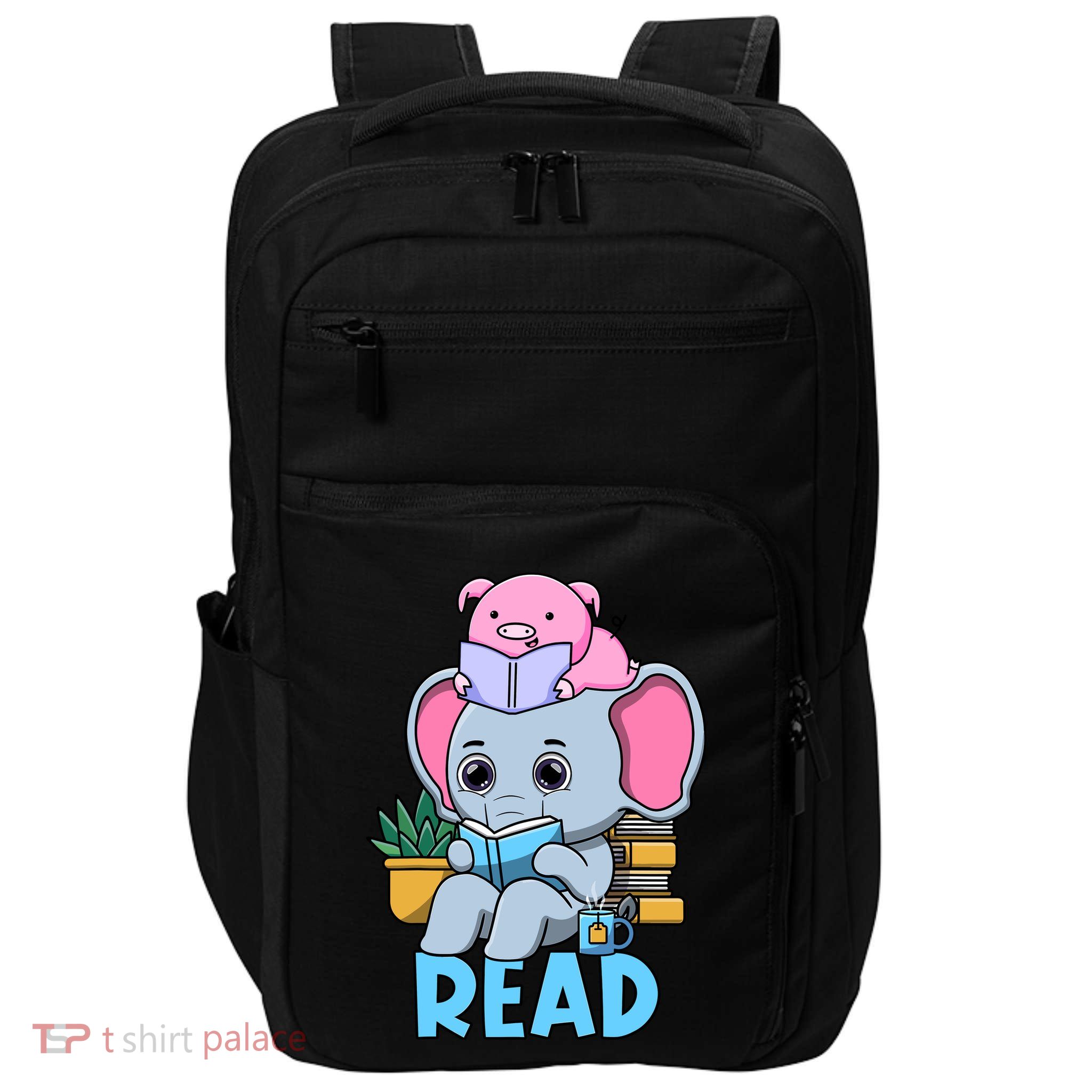 Funny Teacher Library Read Book Club Cute Piggie Elephant Impact Tech Backpack