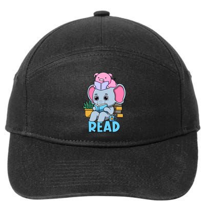 Funny Teacher Library Read Book Club Cute Piggie Elephant 7-Panel Snapback Hat