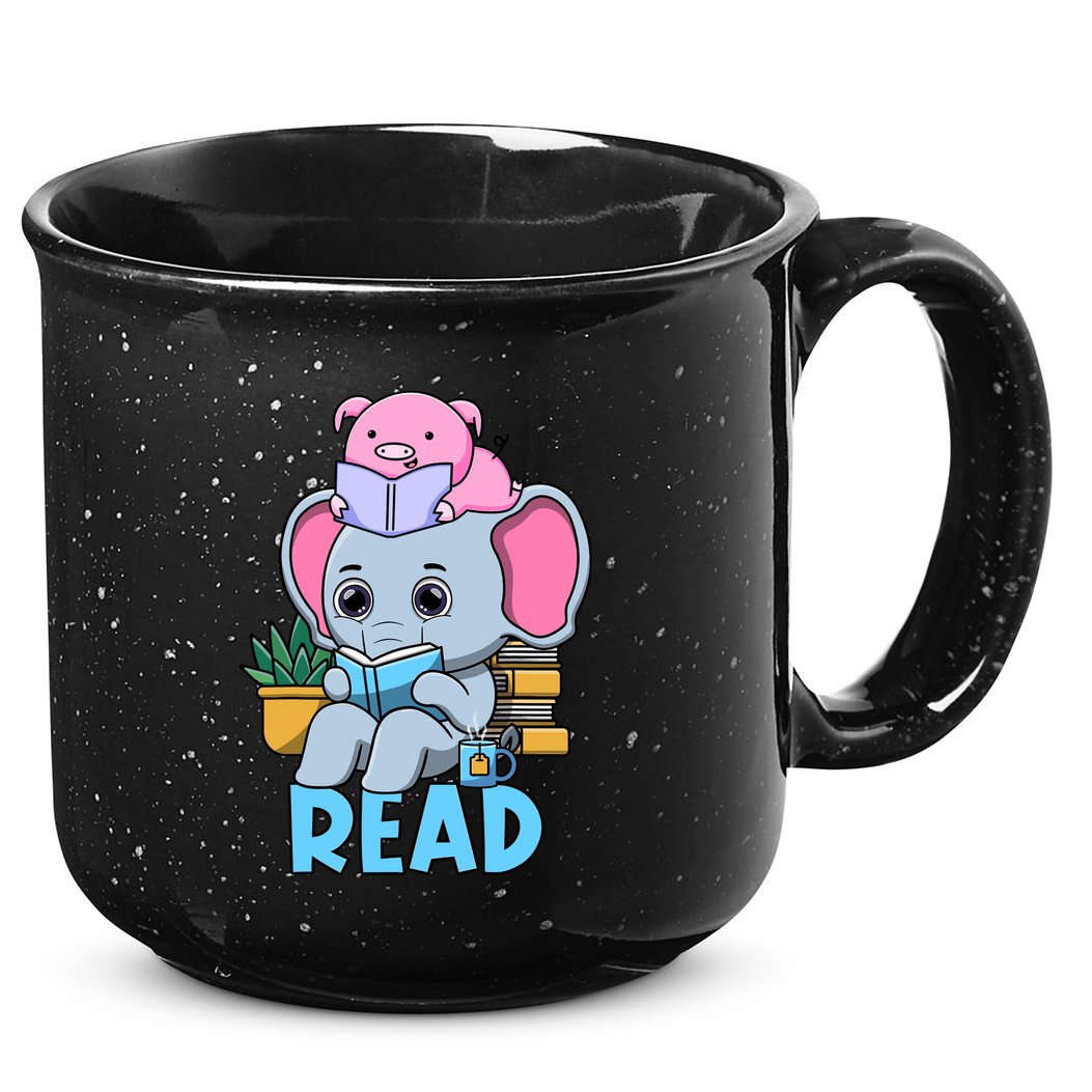 Funny Teacher Library Read Book Club Cute Piggie Elephant 15oz Campfire Ceramic Mug