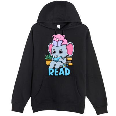 Funny Teacher Library Read Book Club Cute Piggie Elephant Premium Pullover Hoodie