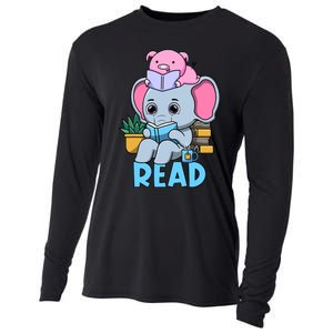 Funny Teacher Library Read Book Club Cute Piggie Elephant Cooling Performance Long Sleeve Crew