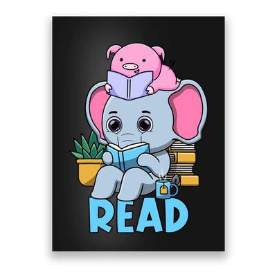 Funny Teacher Library Read Book Club Cute Piggie Elephant Poster