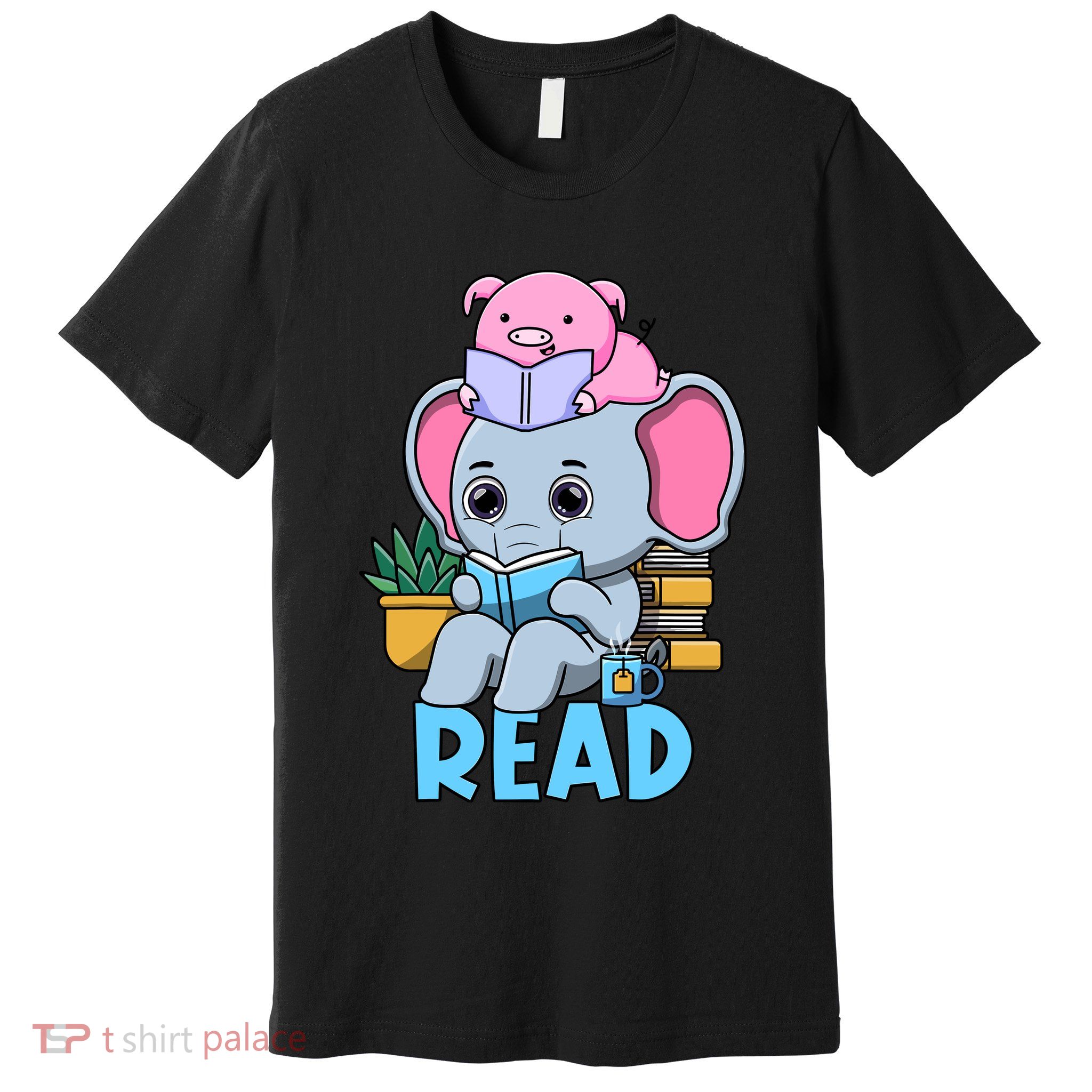 Funny Teacher Library Read Book Club Cute Piggie Elephant Premium T-Shirt