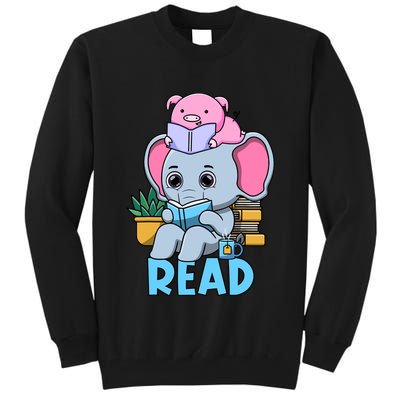 Funny Teacher Library Read Book Club Cute Piggie Elephant Tall Sweatshirt