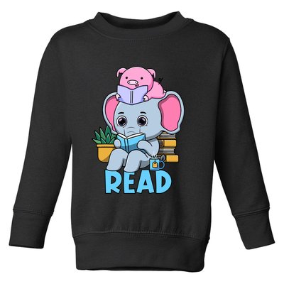 Funny Teacher Library Read Book Club Cute Piggie Elephant Toddler Sweatshirt