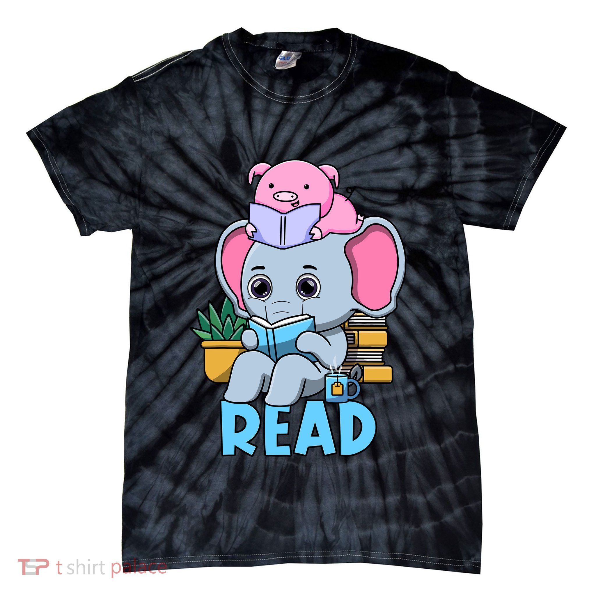 Funny Teacher Library Read Book Club Cute Piggie Elephant Tie-Dye T-Shirt