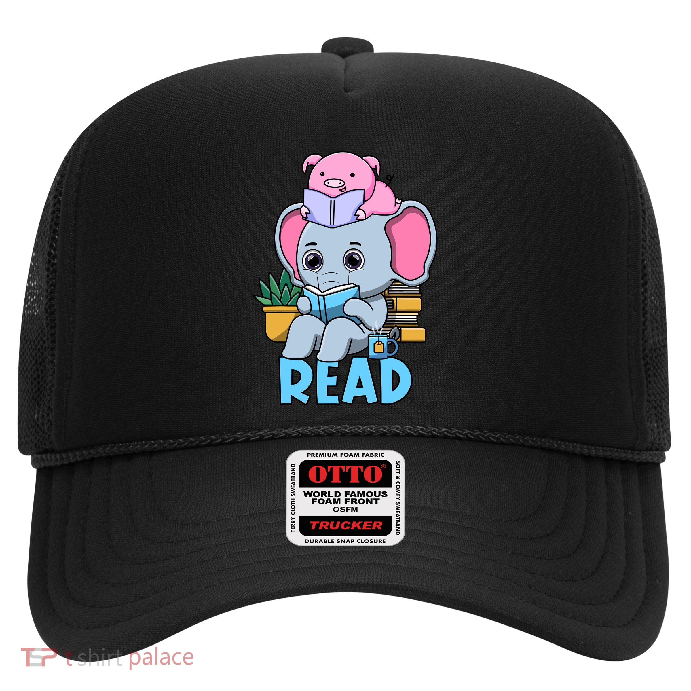 Funny Teacher Library Read Book Club Cute Piggie Elephant Trucker Hat