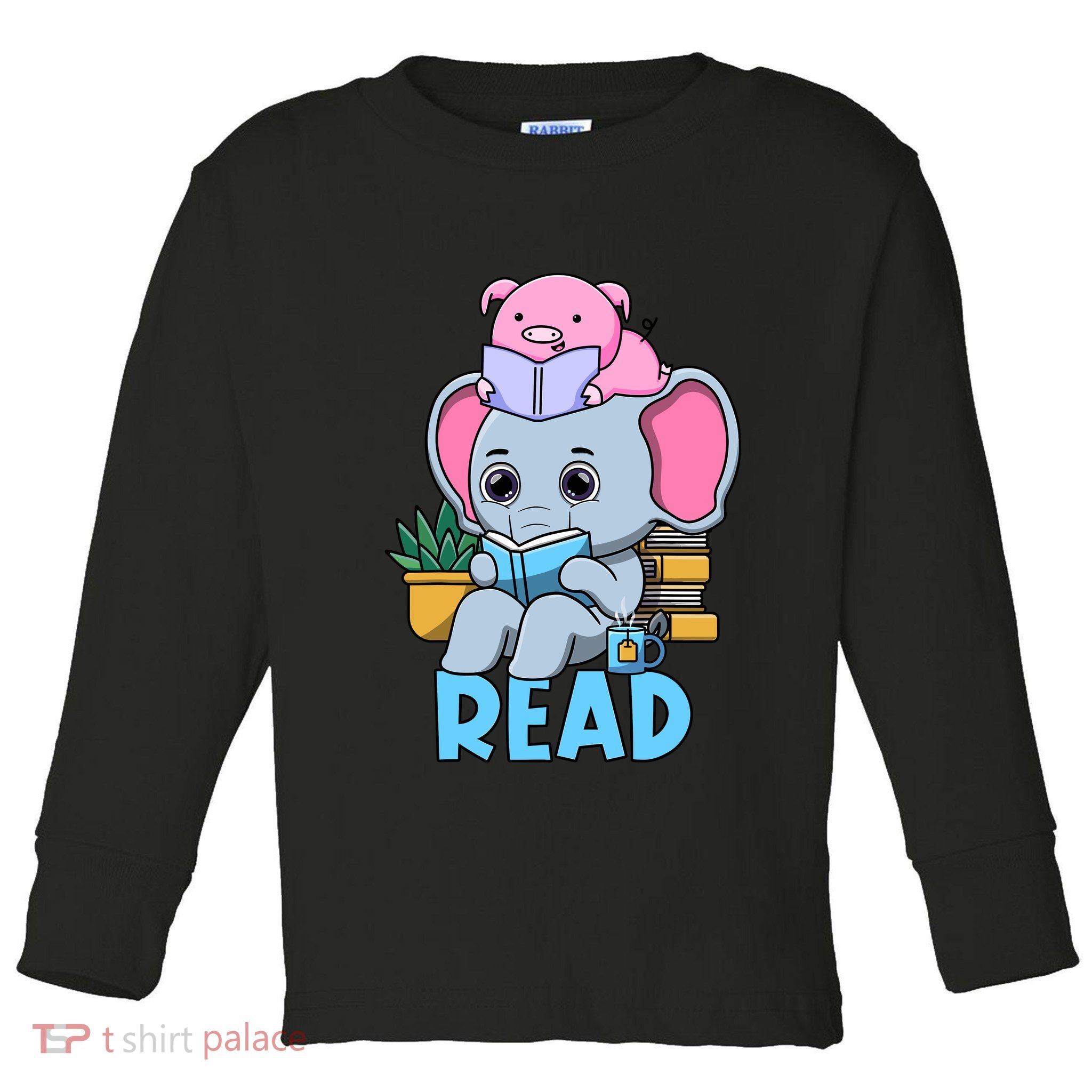 Funny Teacher Library Read Book Club Cute Piggie Elephant Toddler Long Sleeve Shirt