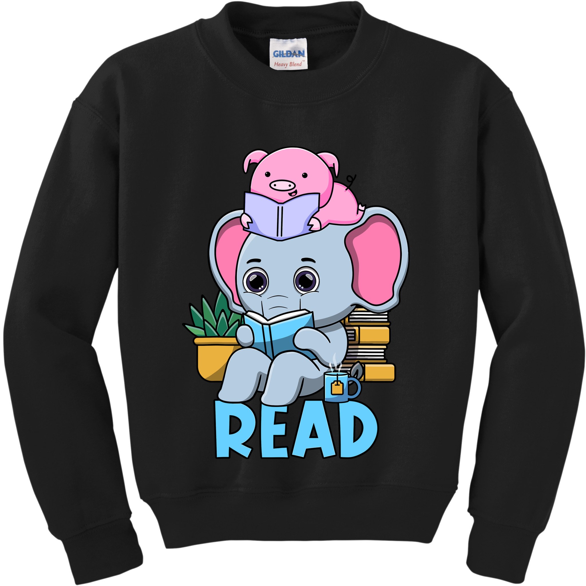 Funny Teacher Library Read Book Club Cute Piggie Elephant Kids Sweatshirt