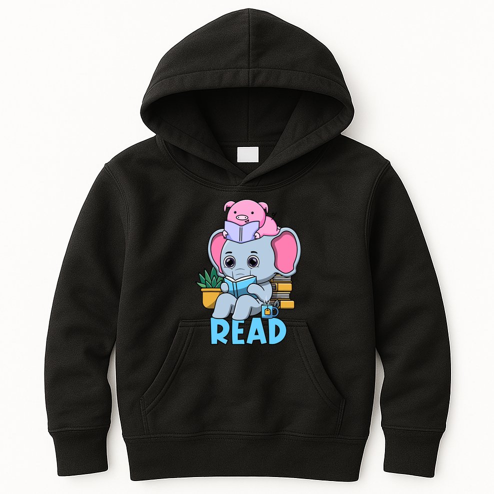 Funny Teacher Library Read Book Club Cute Piggie Elephant Kids Hoodie