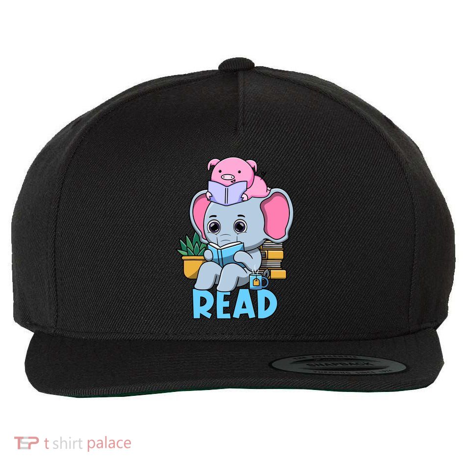 Funny Teacher Library Read Book Club Cute Piggie Elephant Wool Snapback Cap