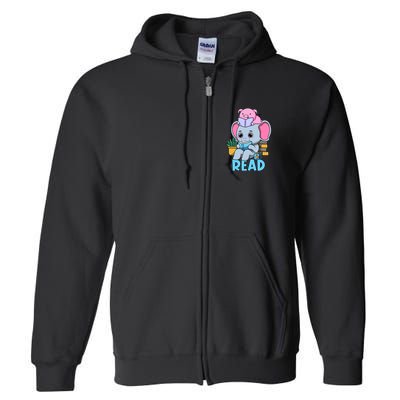 Funny Teacher Library Read Book Club Cute Piggie Elephant Full Zip Hoodie