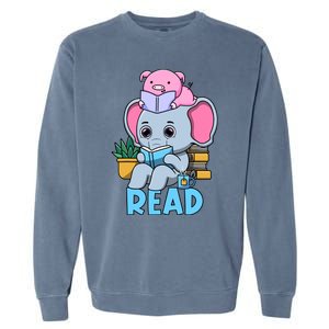 Funny Teacher Library Read Book Club Cute Piggie Elephant Garment-Dyed Sweatshirt