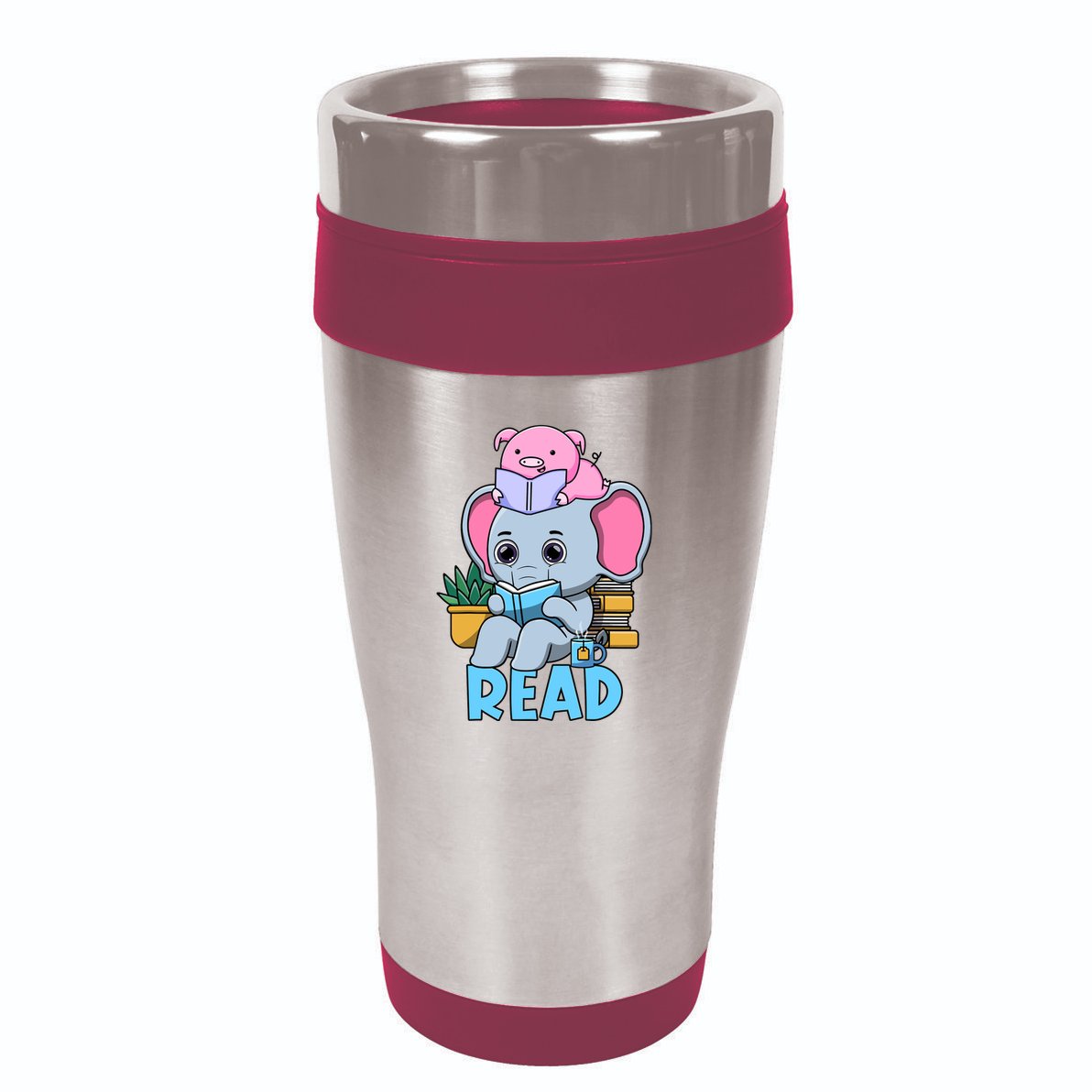 Funny Teacher Library Read Book Club Cute Piggie Elephant 16oz Travel Tumbler