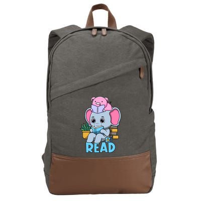 Funny Teacher Library Read Book Club Cute Piggie Elephant Cotton Canvas Backpack