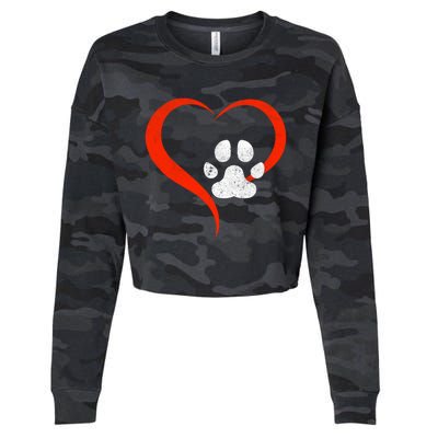 For The Love Of My Doggift Red Heart And White Dog Paw Gift Grunge Cute Gift Cropped Pullover Crew