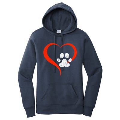 For The Love Of My Doggift Red Heart And White Dog Paw Gift Grunge Cute Gift Women's Pullover Hoodie