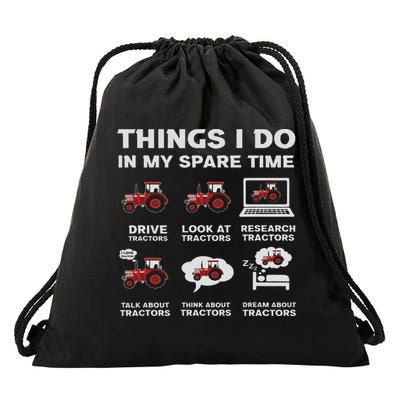 Funny Tractors Lover 6 Things I Do In My Spare Time Tractor Drawstring Bag