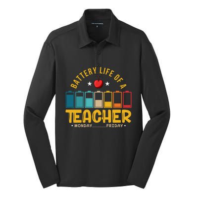 Funny Teacher Low Battery Teacher Battery Life Of A Teacher Gift Silk Touch Performance Long Sleeve Polo