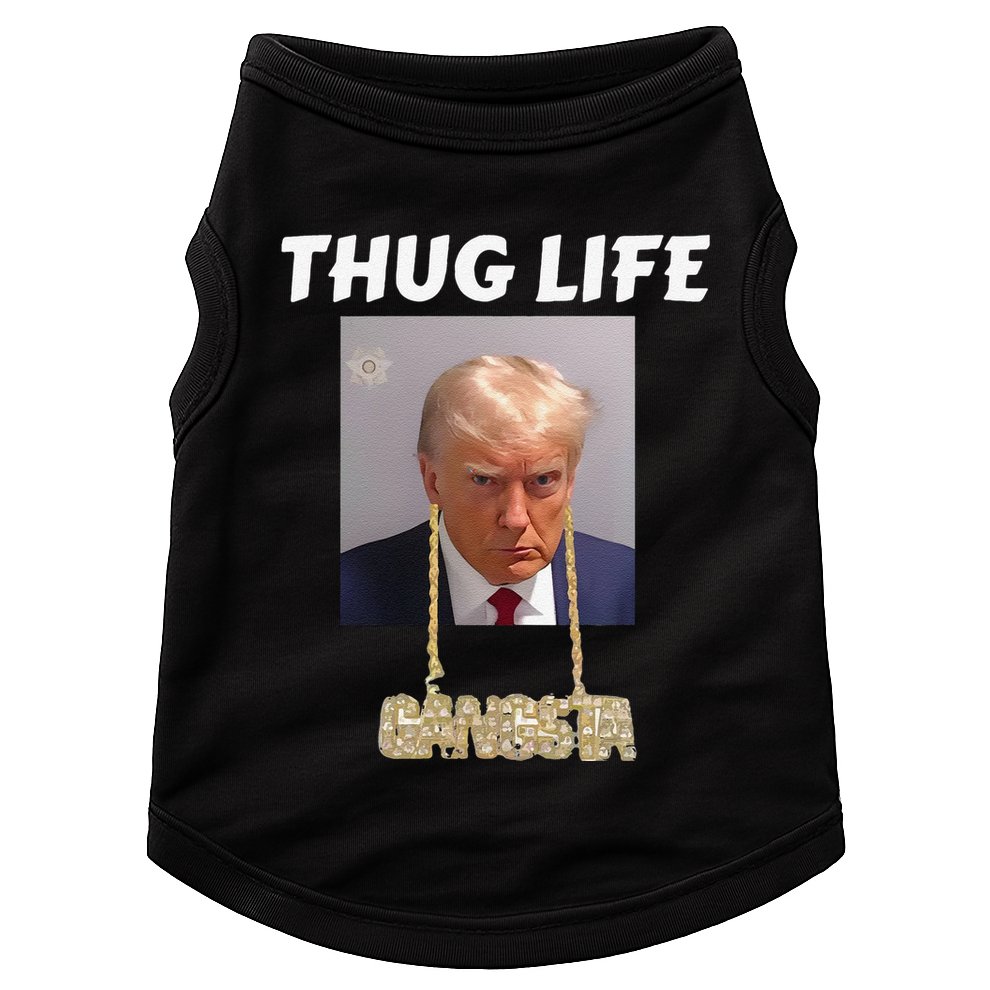 Funny Thug Life Trump Mugshot Gangsta Gold Chain Bling Drip Trump Doggie Tank