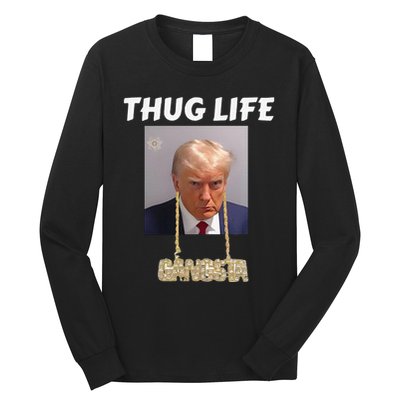 Funny Thug Life Trump Mugshot Gangsta Gold Chain Bling Drip Trump Long Sleeve Shirt