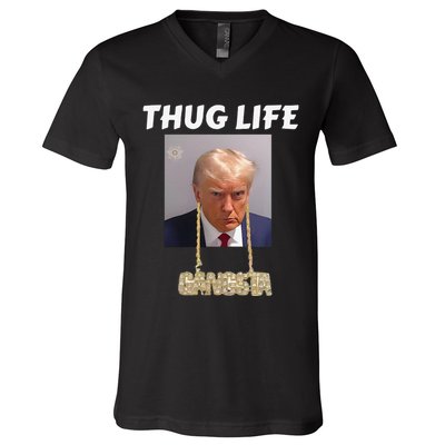 Funny Thug Life Trump Mugshot Gangsta Gold Chain Bling Drip Trump V-Neck T-Shirt