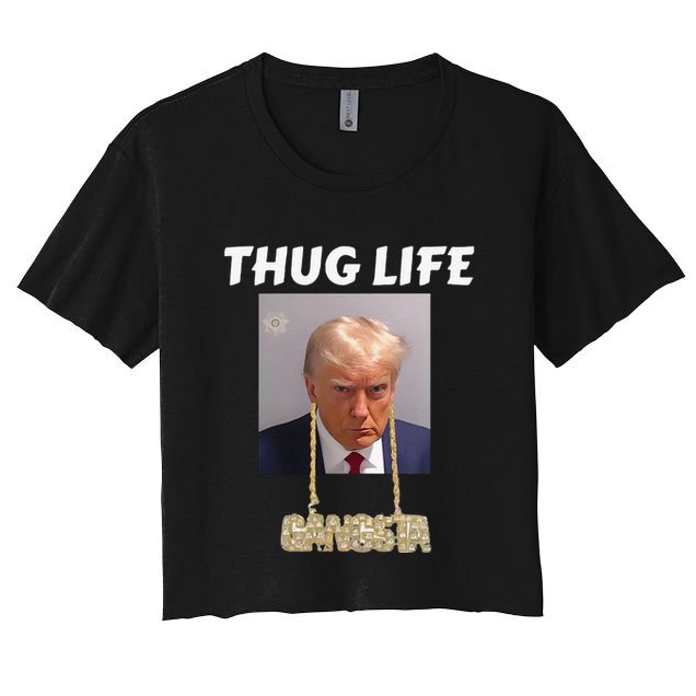 Funny Thug Life Trump Mugshot Gangsta Gold Chain Bling Drip Trump Crop Top