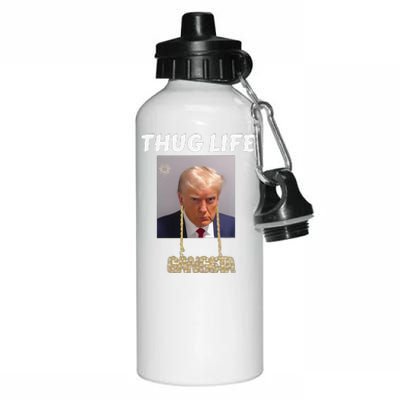 Funny Thug Life Trump Mugshot Gangsta Gold Chain Bling Drip Trump Aluminum Water Bottle 