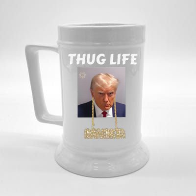 Funny Thug Life Trump Mugshot Gangsta Gold Chain Bling Drip Trump Beer Stein