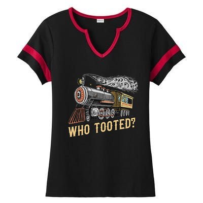 Funny Train Lovers & Railroad Vintage Retro Locomotive Gifts Who Tooted Ladies Halftime Notch Neck Tee