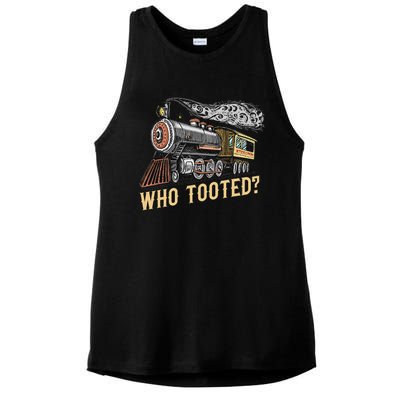 Funny Train Lovers & Railroad Vintage Retro Locomotive Gifts Who Tooted Ladies PosiCharge Tri-Blend Wicking Tank