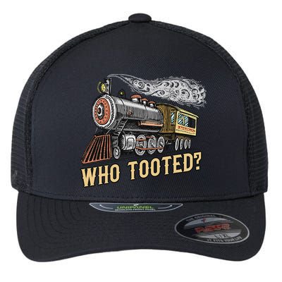 Funny Train Lovers & Railroad Vintage Retro Locomotive Gifts Who Tooted Flexfit Unipanel Trucker Cap