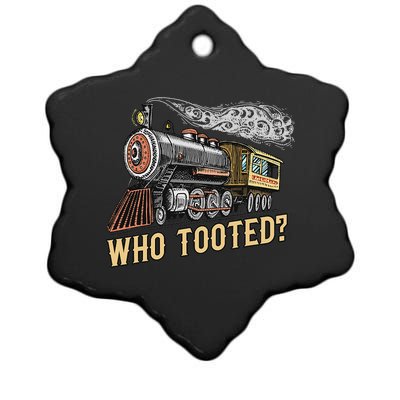 Funny Train Lovers & Railroad Vintage Retro Locomotive Gifts Who Tooted Ceramic Star Ornament