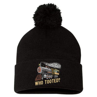 Funny Train Lovers & Railroad Vintage Retro Locomotive Gifts Who Tooted Pom Pom 12in Knit Beanie