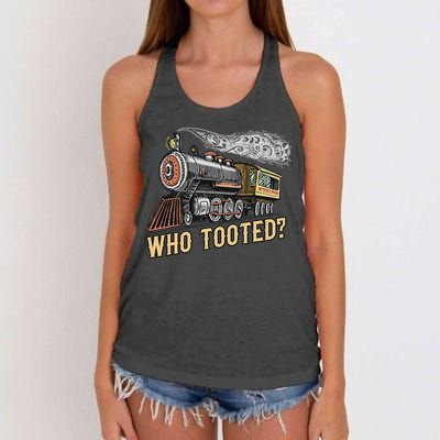 Funny Train Lovers & Railroad Vintage Retro Locomotive Gifts Who Tooted Women's Knotted Racerback Tank