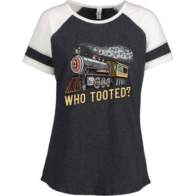 Funny Train Lovers & Railroad Vintage Retro Locomotive Gifts Who Tooted Enza Ladies Jersey Colorblock Tee