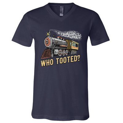 Funny Train Lovers & Railroad Vintage Retro Locomotive Gifts Who Tooted V-Neck T-Shirt