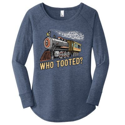 Funny Train Lovers & Railroad Vintage Retro Locomotive Gifts Who Tooted Women's Perfect Tri Tunic Long Sleeve Shirt